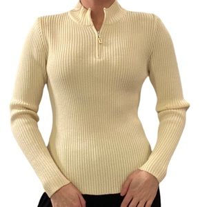 ST. JOHN Sport Half Zip Pullover Sweater Cream Small
